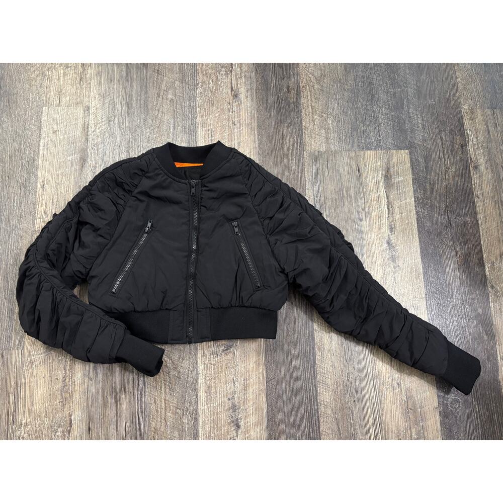Fashion Nova Womens‎ Black Ruched Sleeve Cropped Bomber Jacket FN062003 Small